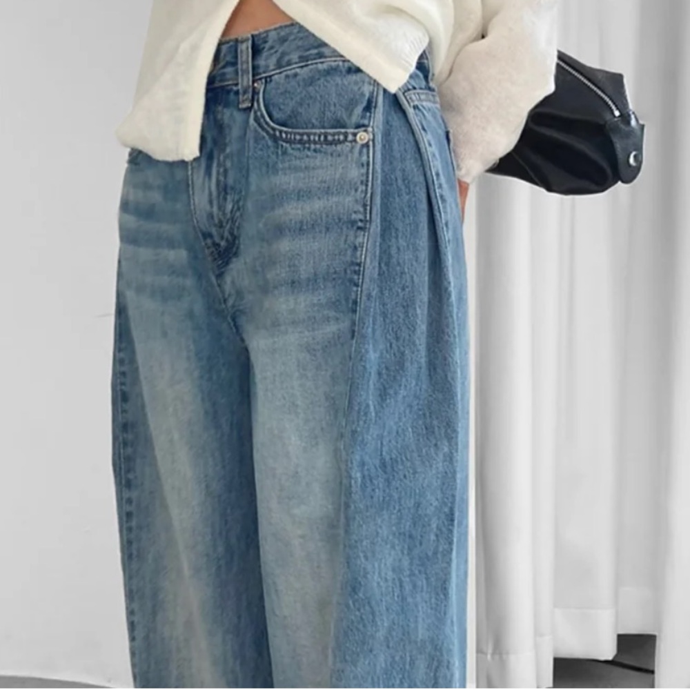 The Frankie Shop Oakley wide leg distressed denim Blue Jeans